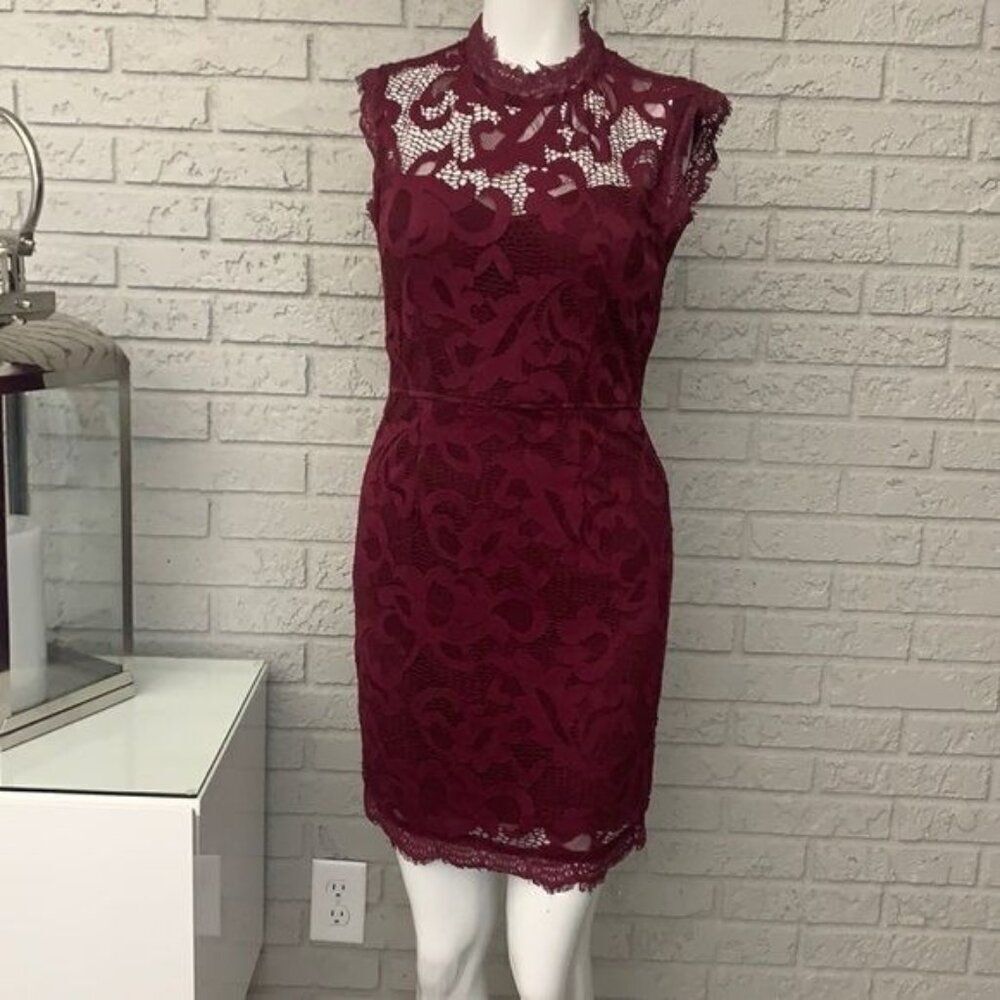 San Souci Women Wine Lace Sleeveless Bodycon Dress Size S NWT